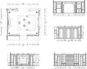 Drawings 2d furniture lounge layout plan evolution Vector Illustration