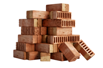 Stack of Red Bricks: A pile of rustic, red bricks sits in a haphazard arrangement, suggesting the potential for a new construction project.