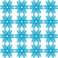 blue green flower as repeat pattern on white background, vector, replete pattern image designed for fabric printing, hexagon vintage, Sakura patter