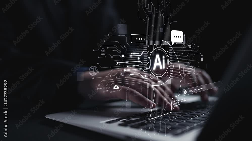 Aufkleber human interact with ai artificial intelligence brain processor in concept of ai artificial intellige