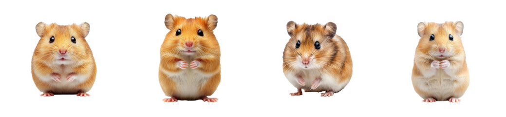 Cute Golden Hamsters Isolated on Black Background, cut out transparent