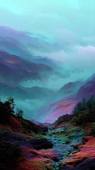 Fototapete Rund Abstract landscape with colorful clouds and dark foreground creating a dreamy atmosphere. © ANISUL