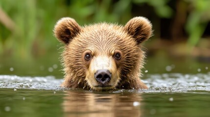 Fototapeta premium Majestic brown bear swimming in crystal clear water nature video montage forest environment wildlife concept