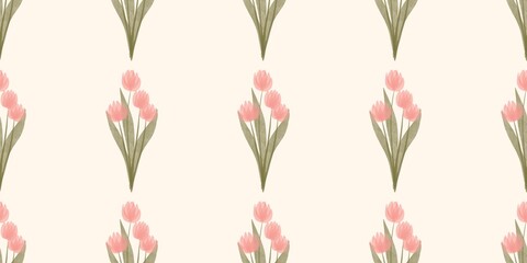 Seamless watercolour and unique floral pattern background for covers, notes, Soft backgrounds colour. Watercolour art work. Flower stalk. Tulip. 