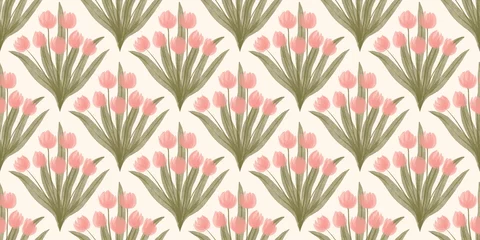 Fotobehang Tropische Bladeren Seamless watercolour and unique floral pattern background for covers, notes, Soft backgrounds colour. Watercolour art work. Flower stalk. Tulip.   © Fikriya Pinky