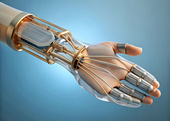 Neuralink Robotic Arm Interface: Prosthetic Gauntlet with Gold Neural Contacts