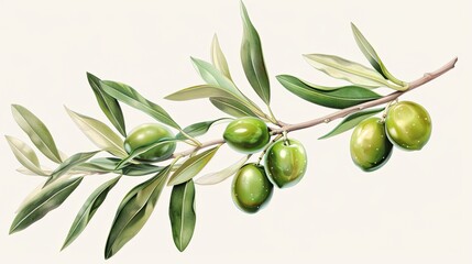 AI-Generated Green Olives and Leaves on Branch, Transparent Background 