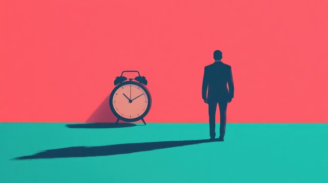 a slow ticking clock in soft light beside a calm figure, metaphor for patience and timing