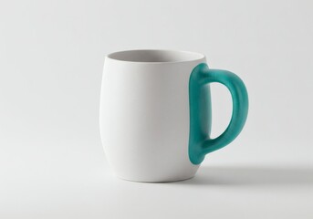 Obraz premium White ceramic mug with turquoise handle stands alone