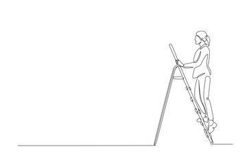 Woman climibing ladder continuous one line drawing. Single line art illustration of woman climbing ladder. Editable vector.