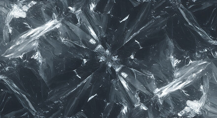 Abstract Crystal Formation Reflecting Light Revealing Complex Shapes and Textures