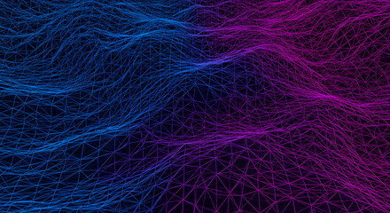 Obraz premium Abstract Wireframe Landscape With Neon Gradient Glow For Technology Background