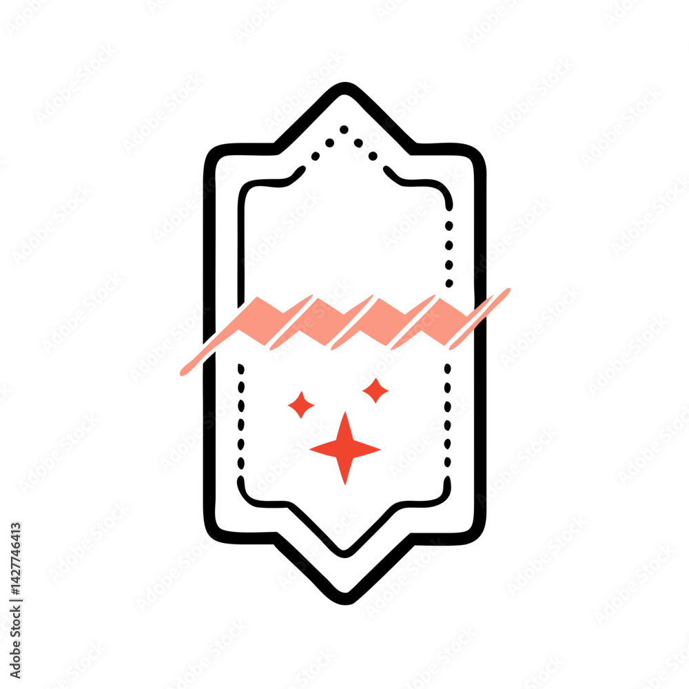 Poster decorative badge with pink zigzag and sparkle in outline style