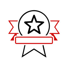 Obraz premium Award badge with star and red ribbon in black outline style