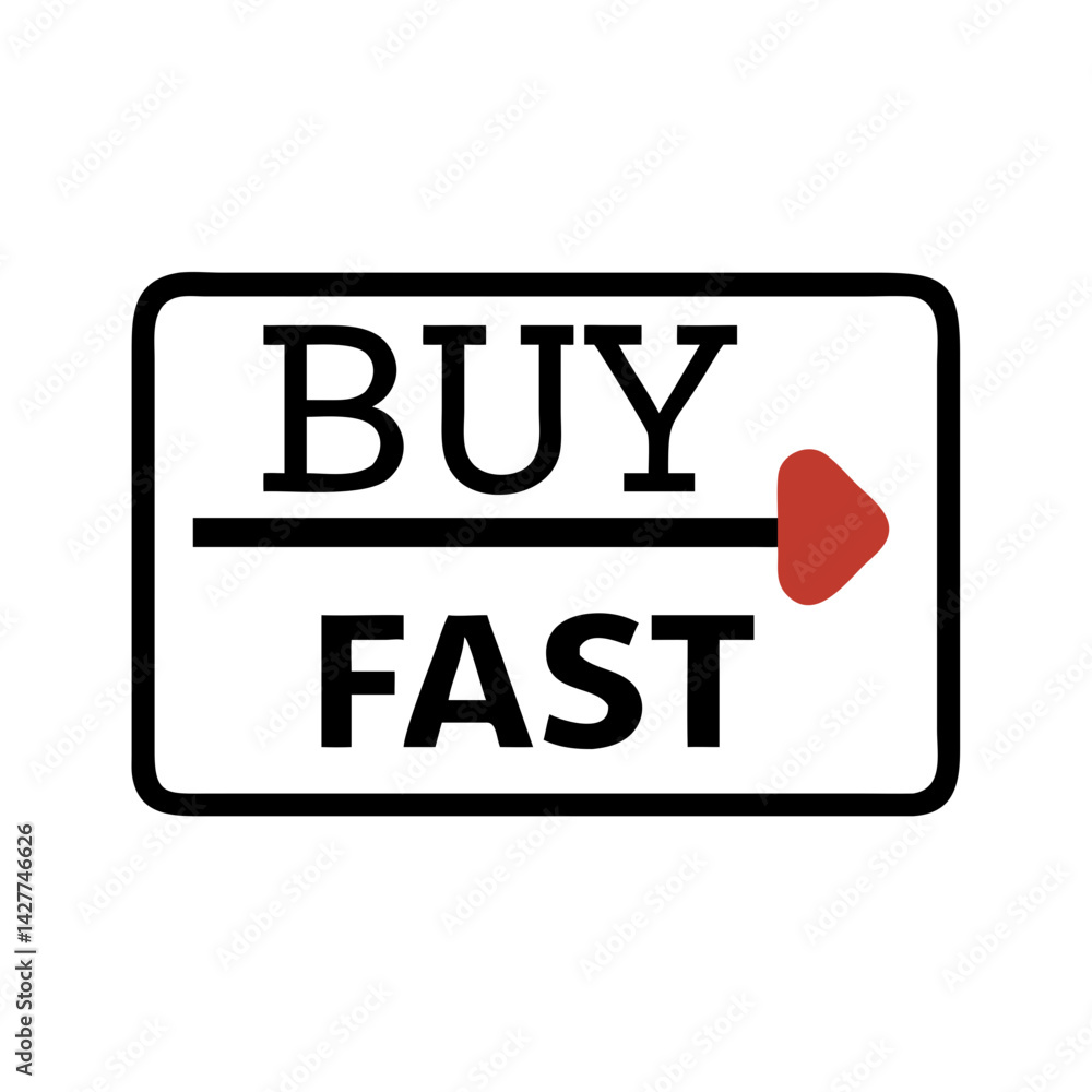 Poster buy fast icon with arrow in minimal black and red style