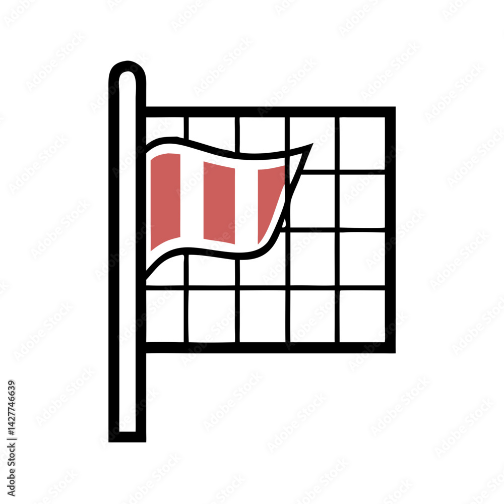 Poster calendar with flag icon in minimal red and black outline style