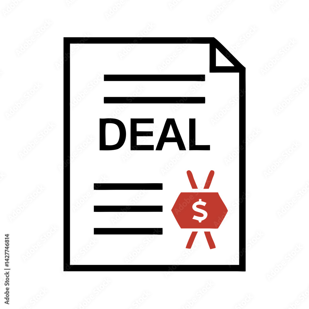 Poster deal document icon with dollar badge in minimal line style