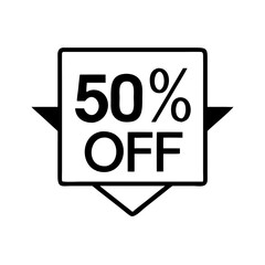 50 percent off promotional label icon with ribbon shape