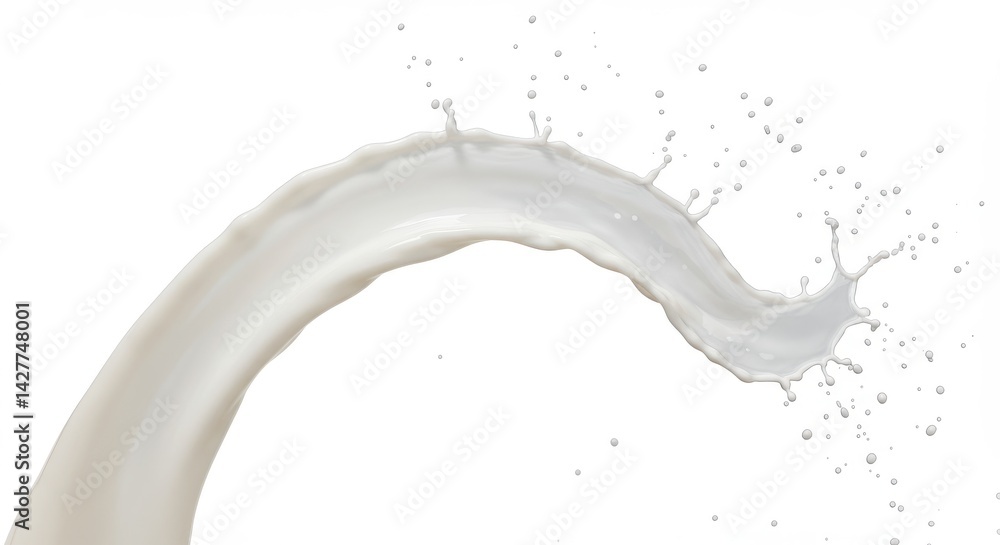 Poster a dynamic splash of white liquid with droplets on a clean white background creating a sense of motio