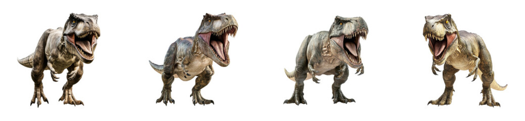 Fototapeta premium Roaring dinosaurs collection Tyrannosaurus Rex, isolated, cut out transparent