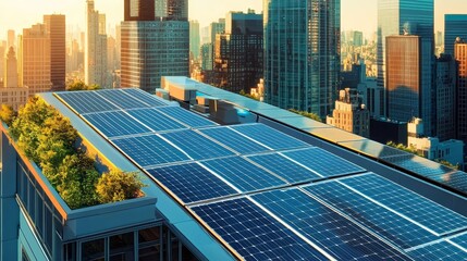 Urban Rooftop Solar Panel Installation Sustainable Cityscape, Green Energy, High-Angle View, Solar Power, City, Renewable Energy Solar Energy, Green Building