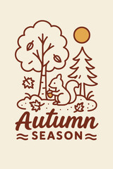 Autumn Season Illustration with Squirrel and Falling Leaves Design