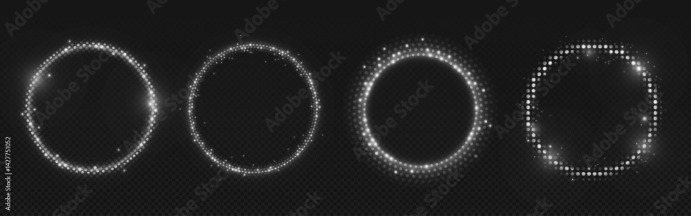 Poster white dot circles set isolated on transparent background. vector realistic illustration of round shi