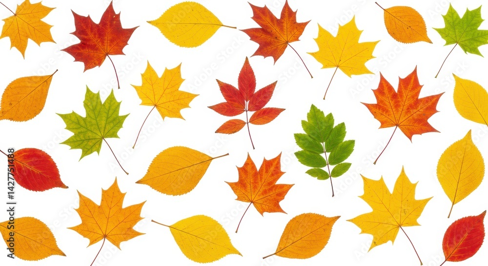 Aufkleber collection of various autumn leaves in different colors isolated on a white background pattern desig