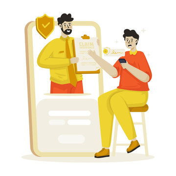 A man filing an insurance claim online vector illustration
