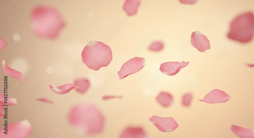 Poster a soft background with rose petals floating in the air creating a dreamy and romantic atmosphere