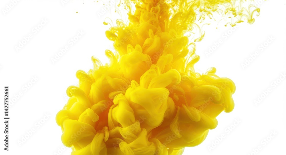 Aufkleber yellow ink cloud swirling in water against a white background creating abstract shapes and patterns