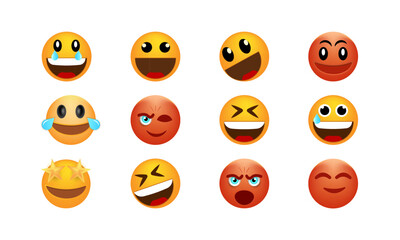 Set of emoticon smile icons. Emotional reactions to animated emojis. This vibrant set of expressive emojis brings a burst of personality and emotion to any digital content.