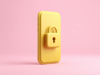 Yellow Smartphone with Padlock on Pink Background 3D Render of Mobile Security
