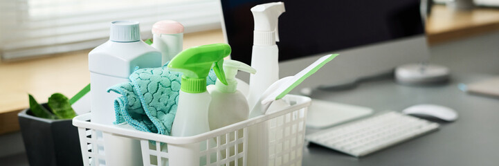 Header with set of detergent in office