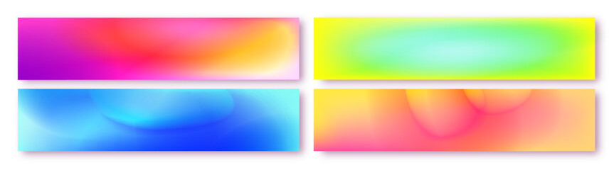 Fototapeta premium Y2k gradient aura banner backgrounds set. Smooth mesh blends in vibrant neon colors. Dreamy hazy textures. Trendy abstract blurry backdrops for website header, social media post, digital art.