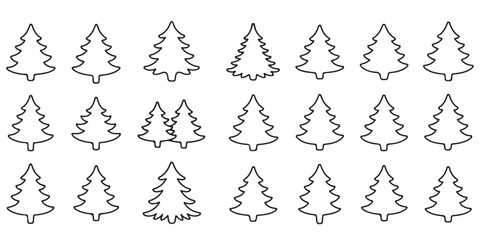 set of Christmas tree silhouette line outlines vector silhouettes	
