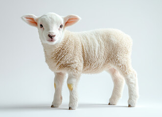 Fototapeta premium Lamb Portrait on White Background Featuring Soft Wool Textures and Detailed Facial Features