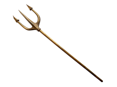 Ancient Bronze Trident Spear Weapon isolated on transparent background