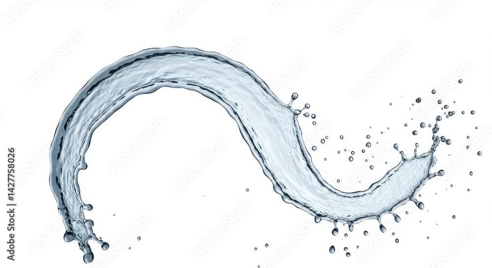 Poster isolated shot of a water splash with droplets against a plain white background in a studio setting
