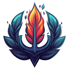 Obraz premium Fiery anchor with teal leaves logo on transparent background a symbol of strength and resilience