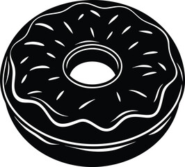 Donut Silhouette Vector | Sweet Dessert, Pastry Ring & Bakery Treat in Black