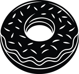 Donut Silhouette Vector | Sweet Dessert, Pastry Ring & Bakery Treat in Black