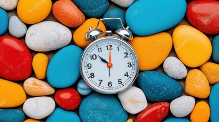 Silver Alarm Clock on Colorful Stones
