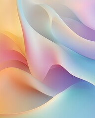 Obraz premium A soft, flowing abstract background featuring pastel waves in shades of pink, blue, and yellow, creating a serene and calming atmosphere, ideal for digital design and creative projects