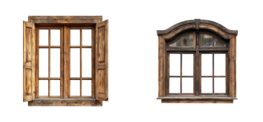 Vintage wood windows design elements for graphics, cut out transparent