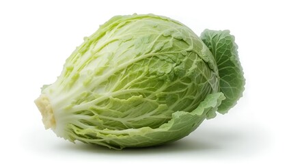 Fototapeta premium Isolated green cabbage on a white backdrop Isolated green cabbage on a white backdrop, with the cabbage in the center of the picture
