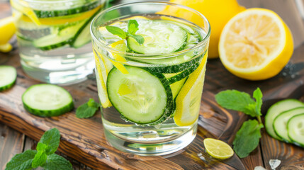 Fototapeta premium Refreshing Detox Water with Cucumber and Lemon