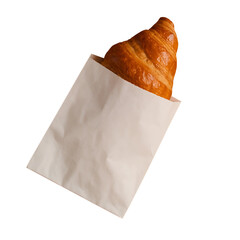 Croissant in paper bag isolated on transparent background 