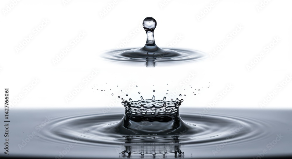 Aufkleber water drop collision creating a crown shaped splash with ripples on a white background studio shot