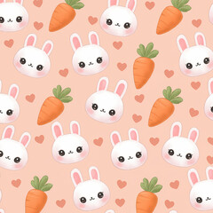 Adorable Bunny and Carrot Seamless Pattern Cute Easter Illustration